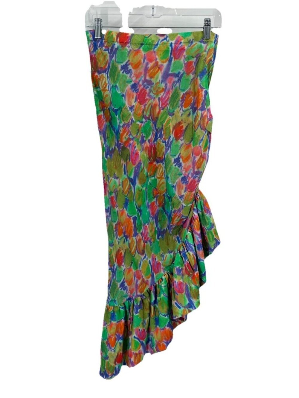 Hope for Flowers Tracy Reese Floral Ruffle Midi Skirt Colorful Asymmetrical Sz S